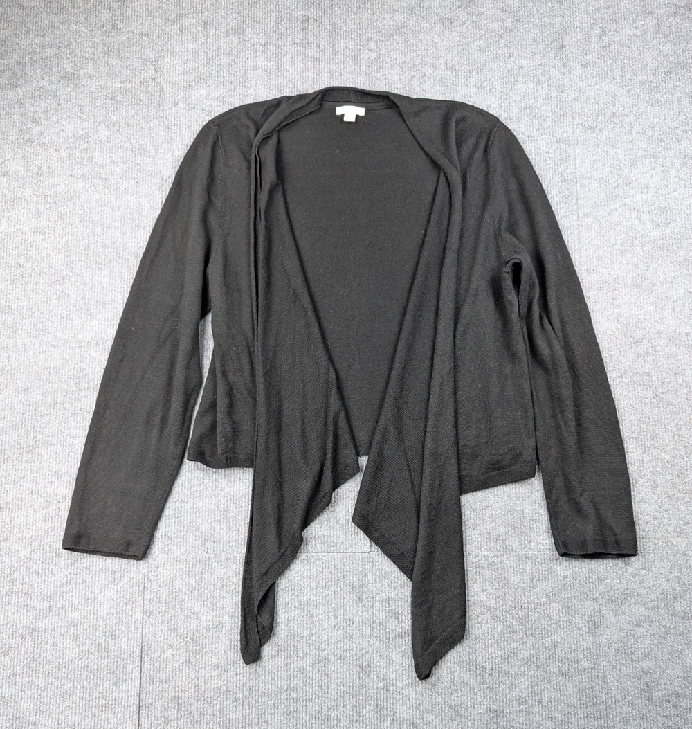 J Jill Linen Cardigan Womens Large Black Coastal Drapey Lightweight Knit Whimsi